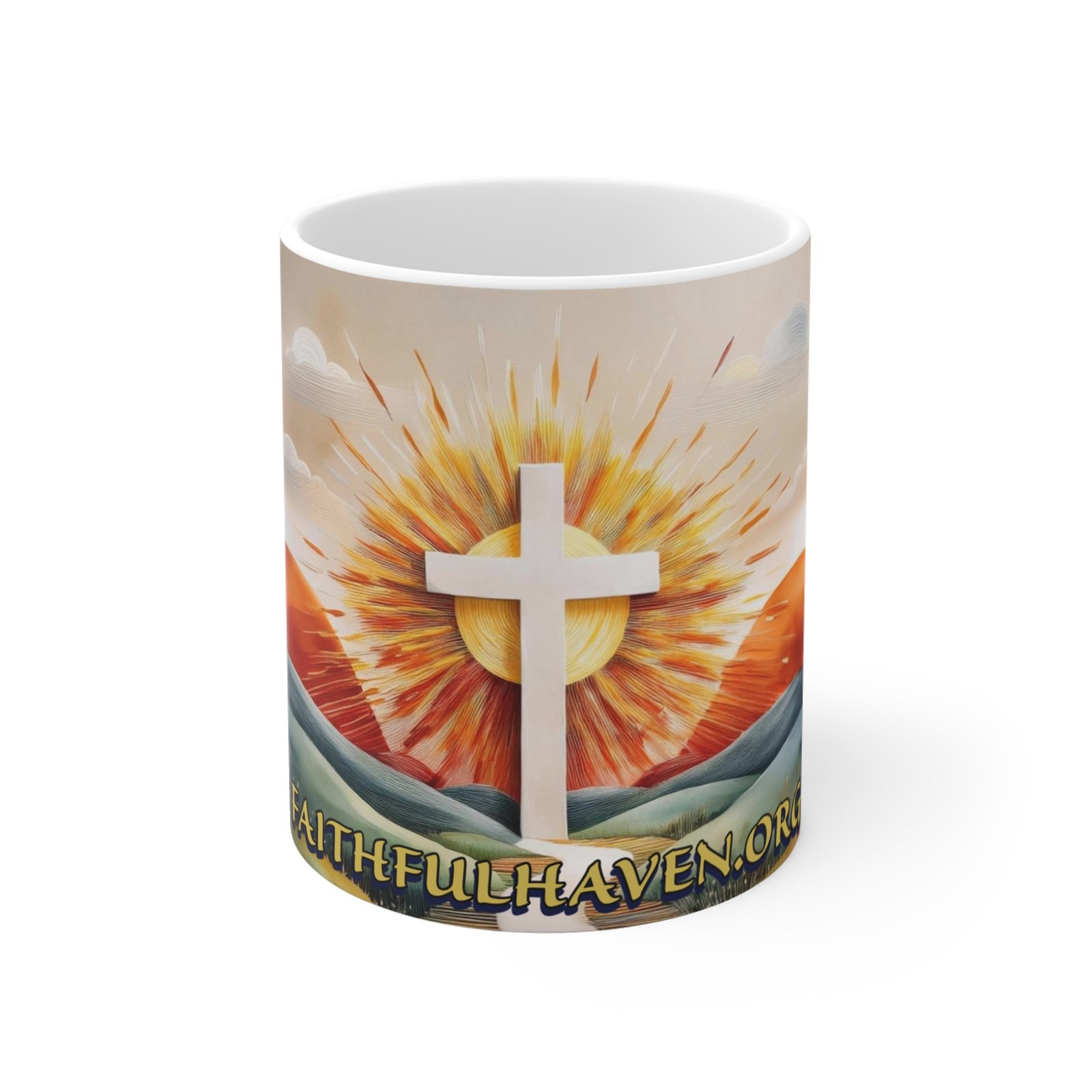 cup with image of across and path.